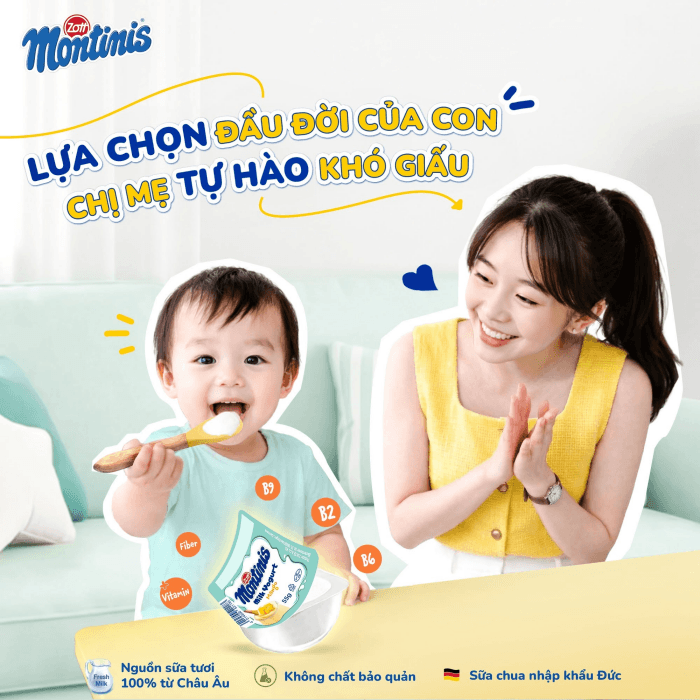 Sữa chua cho bé 6 tháng Montinis hỗ trợ tiêu hóa, đề kháng