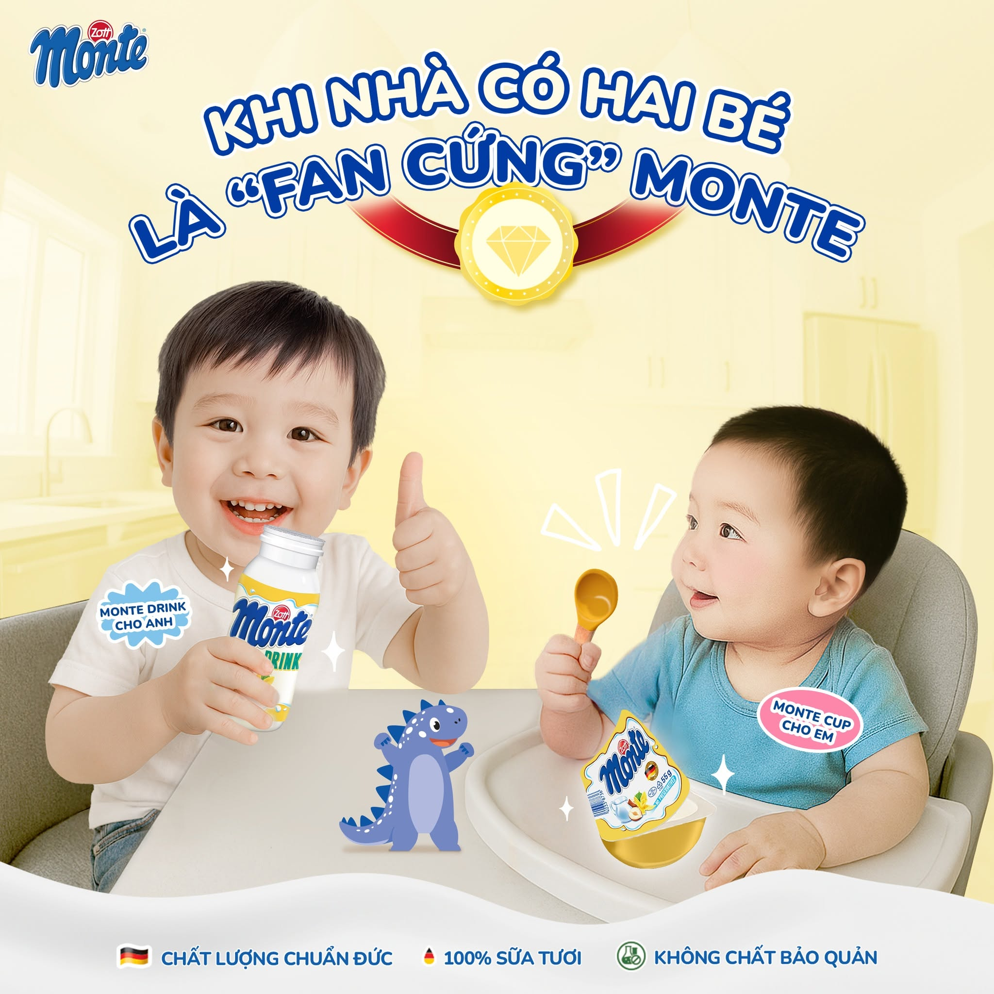 Hai phiên bản Zott Monte là hũ và chai