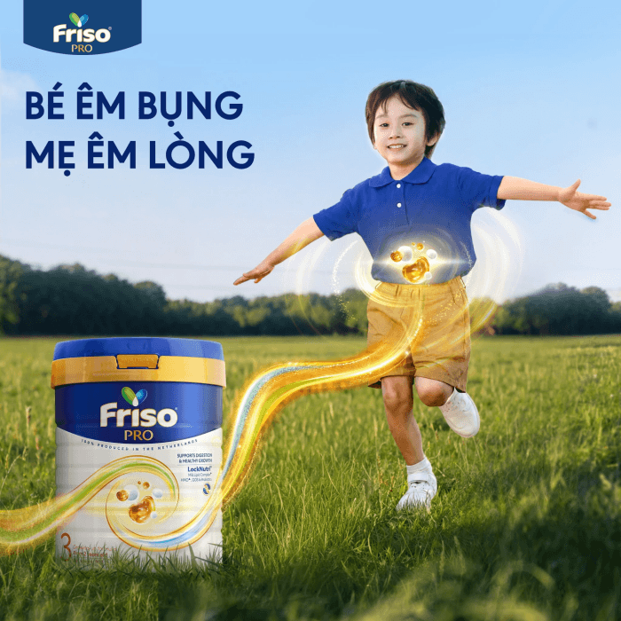 Sữa giúp bé êm bụng Friso Pro có vị thanh nhạt, hợp vị trẻ