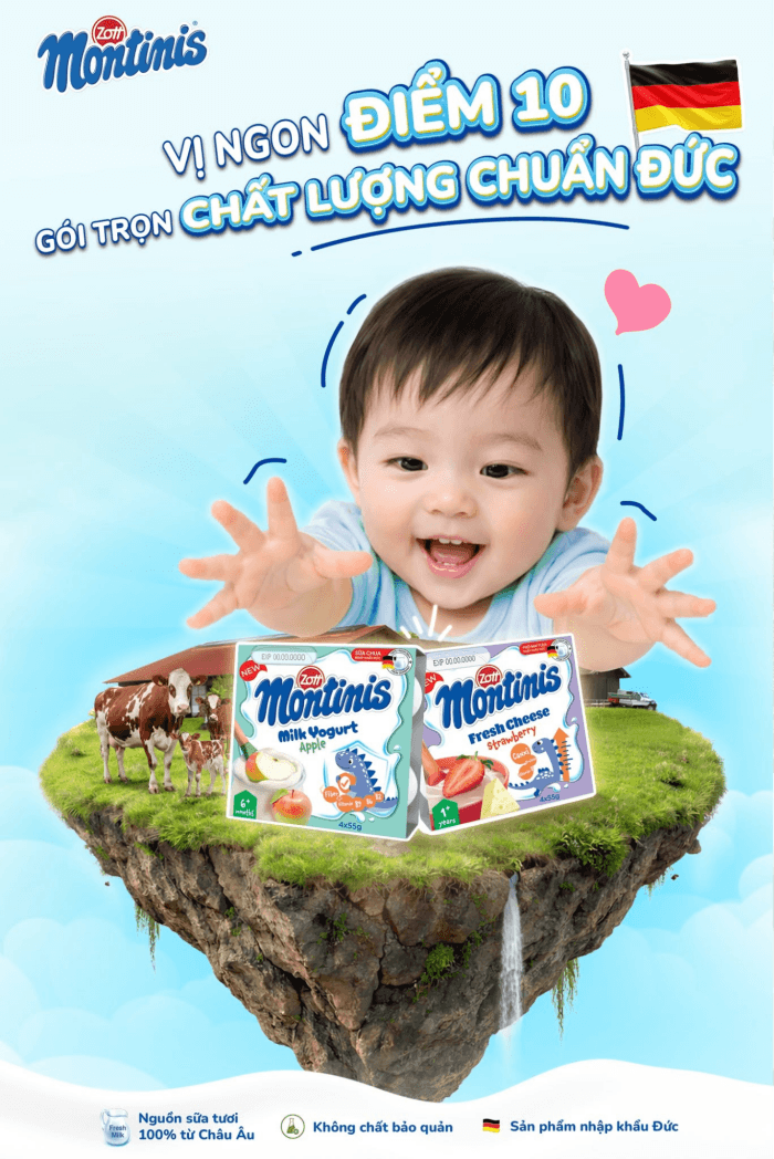 Sữa chua cho bé 1 tuổi Montinis hỗ trợ tiêu hóa, đề kháng